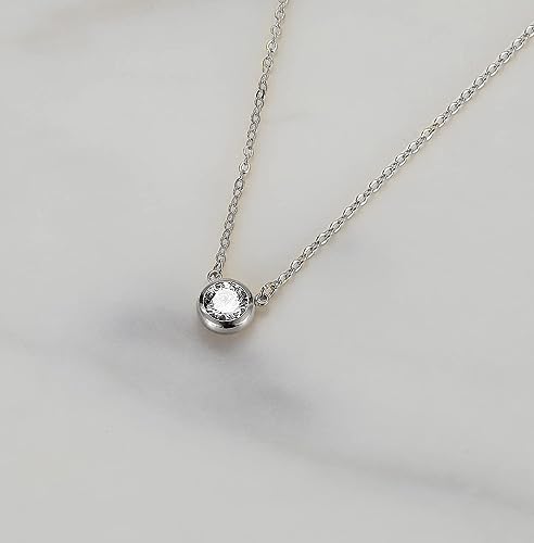 Tewiky Dainty 14k Gold Plated/Silver Cubic Zirconia Necklaces for Women, Simple CZ Jewelry Necklaces Trendy Gifts - color: Silver Bezel CZ