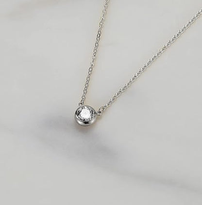 Tewiky Dainty 14k Gold Plated/Silver Cubic Zirconia Necklaces for Women, Simple CZ Jewelry Necklaces Trendy Gifts - color: Silver Bezel CZ