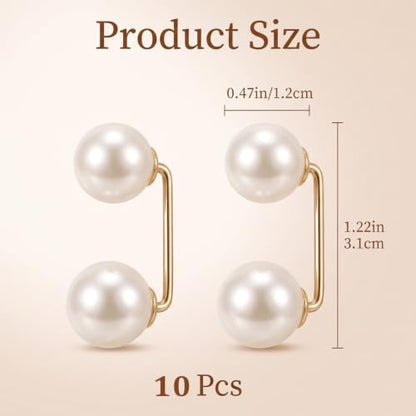 10pcs Pearl Pins, Decorative Pins for Clothes, Faux Pearl Pin for Clothes | Decorative Safety Pins, Pant Hem Clips,Faux Pearl Shawl Pins Sweater Clips, Length Adjuster, Beige White Gold