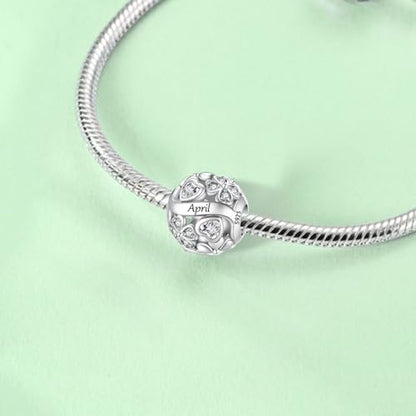 925 Sterling Silver Lucky Clover Birthstone Charms for Bracelets Dangle Pendant with 5A Cubic Zirconia Compatible Pandora Bracelets, Ladies Birthday Gift - style: 4-April