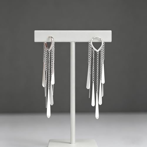 Silver Long Tassel Dangle Earrings for Women, Statement Silver Drop Hoop Earrings, Shiny Silver Dangle Earrings for Daily Wear, Parties & Special Occasions