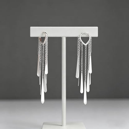 Silver Long Tassel Dangle Earrings for Women, Statement Silver Drop Hoop Earrings, Shiny Silver Dangle Earrings for Daily Wear, Parties & Special Occasions
