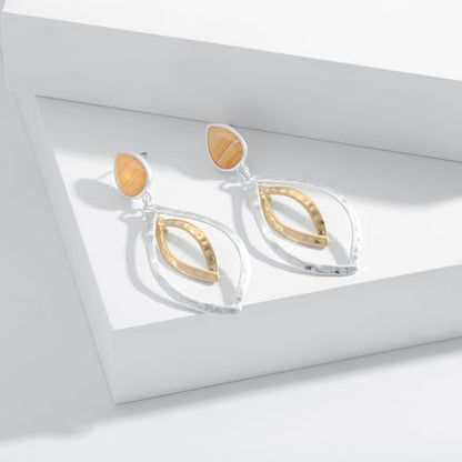 Antique Gold Hammered Disc Drop Earrings Boho Earrings with Two Tone Jewelry Gift - color: EH21612A