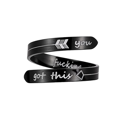 Opening Black Keep Going ring Stainless Steel Adjustable Never give up Jewelry Inspirational Opening Stacking Cute Hiphop Band - style: You F Got this