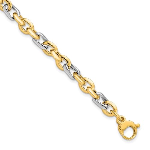 Diamond2Deal 14K Two-tone Gold Polished Fancy Link Chain Bracelet 7.75"