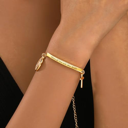 DS Inspirational Bracelet for Women Christian Engraved Bibler Verse Cross Butterfly Daisies Charm Bracelet, Exquisite Stainless Steel Jewelry Daughter Best Friend Bestie - style: Above all, love each other deeply.-Peter 4:8-Gold