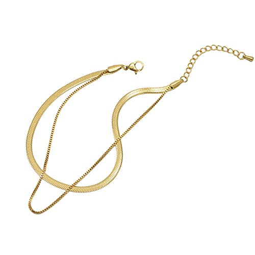 Anklet Bracelets for Women Stainless Steel, Gold Anklets Bracelet for Womens Double Layer Chain Beach Anklet Chain Jewelry