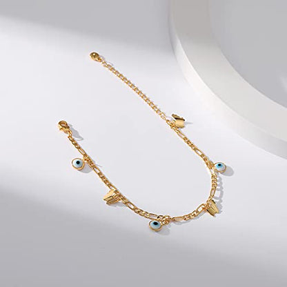Dainty Gold Bracelets for Women, 18 Gold Plated Adjustable Evil Eye/Butterfly/Beaded/Pearl/Heart/Turquoise Handmade Bracelet for Women - style: Evil Eye and Butterfly