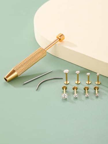 Oveta 16G 18G Flat Back Studs Earrings for Tragus Cartilage Piercing Jewelry, Surgical Steel Nose Rings Hoops 6/8/10mm, Silver/Gold - color: Gold, size: 16g*6/7/8mm bar