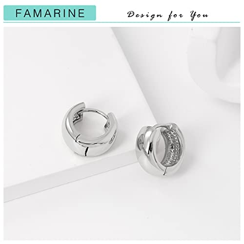 FAMARINE Chunky Thick Hoop Earrings for Women Gold Hoops Huggie Earrings for Men Gift - color: Hoop Silver