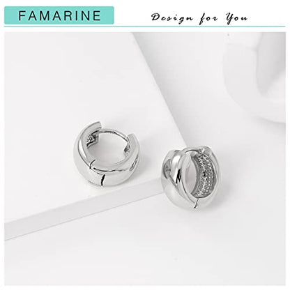 FAMARINE Chunky Thick Hoop Earrings for Women Gold Hoops Huggie Earrings for Men Gift - color: Hoop Silver