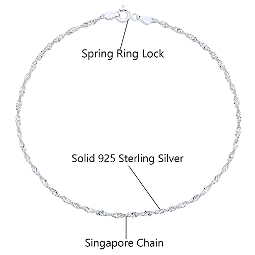 Savlano 925 Sterling Silver 9, 10 Inches Chain Anklet for Women Comes With a Gift Box - style: Singapore