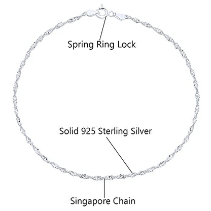 Savlano 925 Sterling Silver 9, 10 Inches Chain Anklet for Women Comes With a Gift Box - style: Singapore
