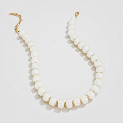 Chunky Beaded Necklace for Women, Colorful Trendy Statement Summer Jewelry Gift - color: White