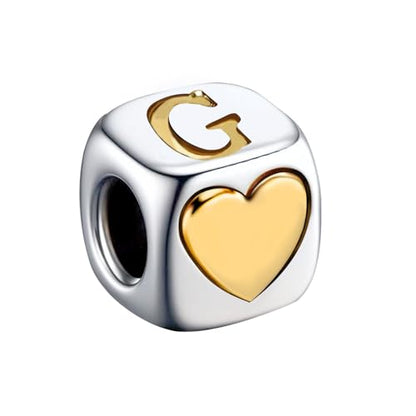 KunBead Initial A-Z Letter Gold Heart Alphabet Love Bead Birthday Charms Compatible with Pandora Charm Bracelet for Women - style: Letter G