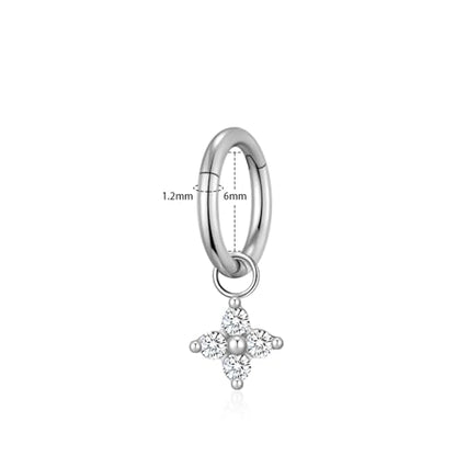 Ourania 16G Gold Stainless Steel Zircon Dangle Huggie Hoop Rook Piercing Helix Hoop Earring Tragus Hoop Cartilage Piercing for Women - color: Round Flower Silver 2PCS, size: 1.2*6mm 2pcs