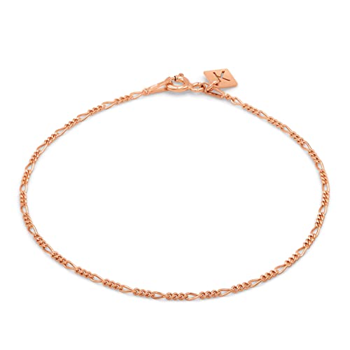 KEZEF Sterling Silver, 14k Gold Plated Silver & Rose Gold Plated Silver Figaro Chain | Fine Diamond Cut 1.5mm Bracelet & Anklet for Women, Girls and Men - color: Rose Gold Plated Silver, size: 10 Inches