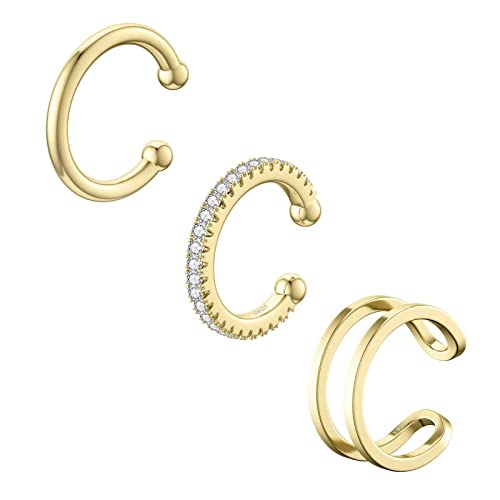 SEVENWELL Ear Cuffs for Women, Adjustable Non Piercing Cartilage Earrings | Adjustable Fit, Lightweight Comfort, Stackable Style, Sensitive-Ear Friendly, Daily & Party Wear - color: Style E-Gold-3 pcs
