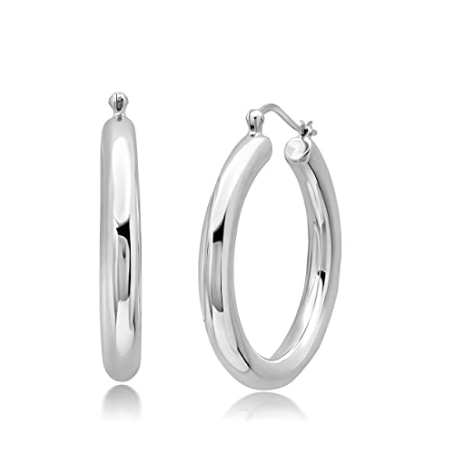 925 Sterling Silver Chunky Hoop Earrings for Women | Hypoallergenic Hollow Round Sterling Silver Hoop Earrings | Lightweight Thick Silver Earrings Hoops by MAX + STONE - style: Polished Chunky Hoop | 2 Inches