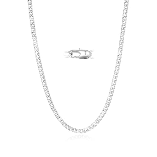 3/5mm 14k Gold Plated Chain for Men and Women or 925 Sterling Silver Necklace chain, Cuban Link & Figaro Chains, Accessories Jewelry Gift for Men Boyfriend 18-24Inch - color: 3mm_Silver_Guban Chain, size: 20inch(51cm)