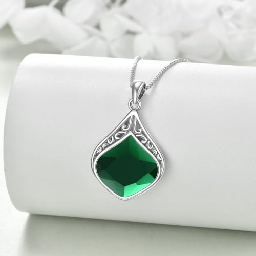 YAFEINI Teardrop Necklace Sterling Silver Filigree Irish Pendant Necklace Natural Stone Moonstone/Lapis Lazuli/Larimar/Moss Agate Necklace Jewelry - color: Emerald stone necklace
