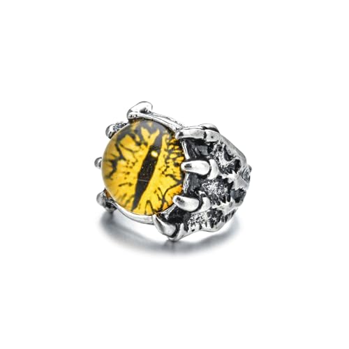 Rrdaily Gothic Punk Devil Evil Eye Rings, Open Adjustable Crystal Dragon Eagle Claw Locomotive Biker Ring for Men Party Gifts - color: Yellow