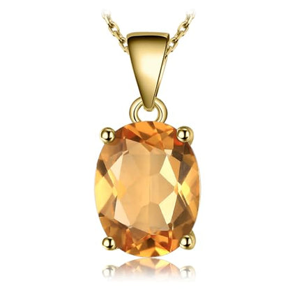 JewelryPalace Natural Gemstone Garnet Peridot Amethyst Citrine Blue Topaz Birthstone Solitaire Pendant Necklace Jewelry Set, 14k Gold Plated 925 Sterling Silver Necklaces for Women, 18 Inch Box chain - color: E-Yellow Gold Plated Brass-Crystal