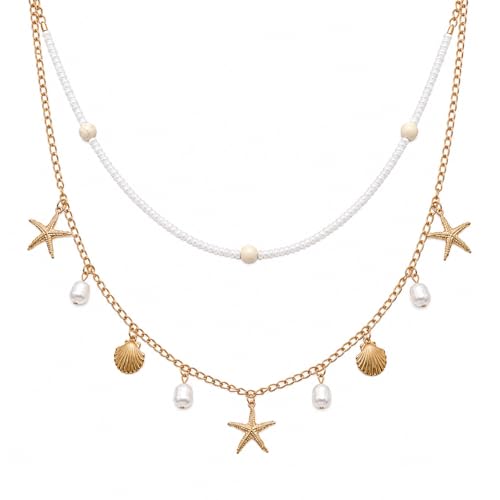 Gold Chain Belt for Women, 14K Gold Plated Layered Pearl Shell Belly Chain, Adjustable Gold Waist Chain and Beach Waist Chain Body Jewelry for Bikini Summer Outfits - color: Pearl Platinum
