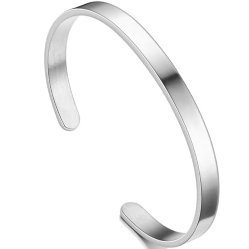 Jude Jewelers 4mm 6mm Width Stainless Steel Classic Simpe Plain Open Cuff Bangle Bracelet - color: 6mm-Silver