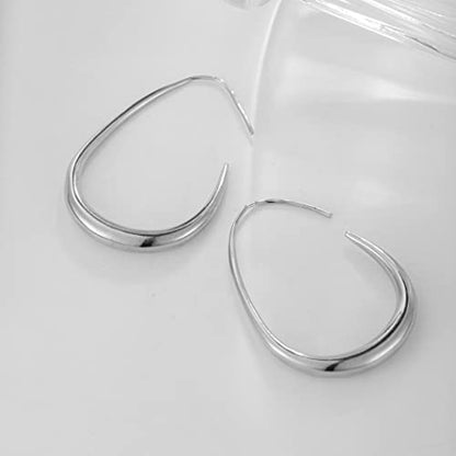 Lightweight Teardrop Hoop Earrings for Women - 14k Gold/White Gold Plated Large Oval Pull Through Hoop Earrings High Polished Statement Jewelry Gift for Women - color: silver 30*18