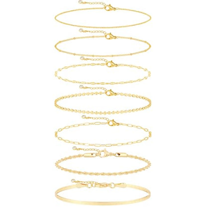 Kyerlyn Gold Bracelets for Women Waterproof, 14K Real Gold Jewelry Sets for Women Trendy Dainty Stackable Cuban Link Paperclip Chain Bracelet Pack Fashion Accessories Gifts - style: G-5