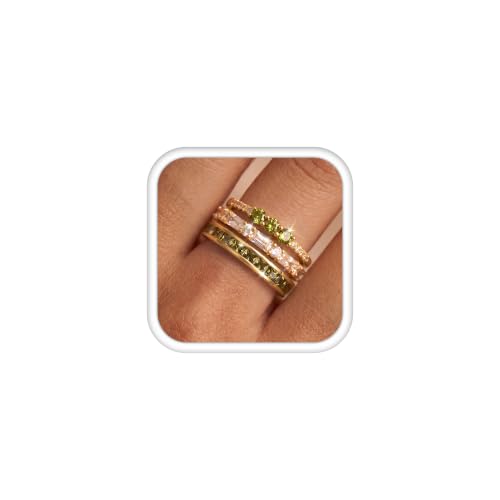 Sllaiss Stackable Gold Rings for Women Non-Tarnish 14K Gold Plated Ring Set | Non Tarnish, Dainty Stacking Ring Set, Ring Stack, Cubic Zirconia Thumb Rings, Promise Wedding Bands, Stackable Rings - color: 14K Gold Olive Green CZ