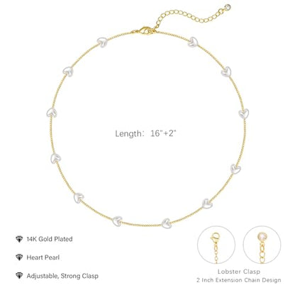 Zeffy Dainty Gold Heart Necklace for Women Trendy 14K Gold/Silver Plate Cute Heart Pendant Choker Necklaces Gold Love Heart Chain Necklace for Women Dainty Gold Jewelry Gifts for Women - style: Pearl Puffy Heart Choker-Gold