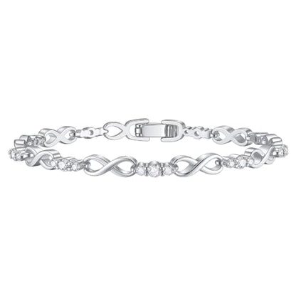 Tennis Bracelet for Women - 14K Gold Plated Heart Cubic Zirconia Bracelet, Dainty Trendy Anniversary Birthday Christmas Jewelry Gift for Her - color: Infinity Silver-18CM