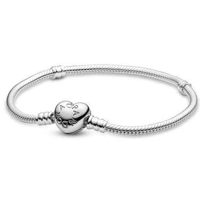 PANDORA Heart Clasp Snake Chain Bracelet - Heart Clasp - Romantic Jewelry for Her with Gift Box - Compatible Moments Charms