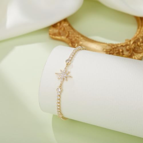 FANZE Gold Plated Cubic Zirconia Tennis Bracelets for Women Dainty Trendy Adjustable Bracelet Jewelry Gift for Ladies Wedding Mother Birthday Anniversary - style: Gold Hexagram Bracelet