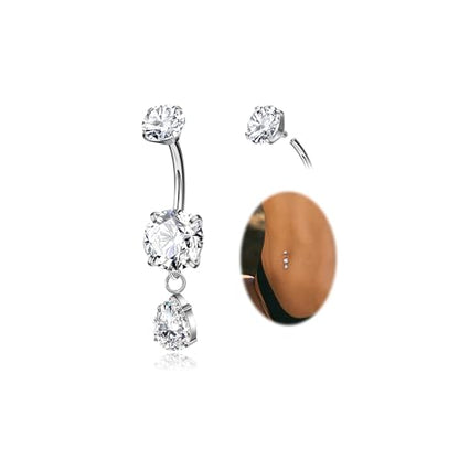 G23 Titanium Belly Button Rings Dangle CZ Belly Rings Curved Navel Rings Teardrop Internally Threaded Cute Belly Piercing 8mm-16mm - color: Style A| Silver, size: 16MM