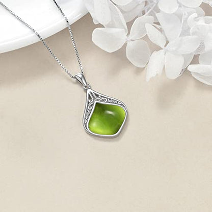 YAFEINI Teardrop Necklace Sterling Silver Filigree Irish Pendant Necklace Natural Stone Moonstone/Lapis Lazuli/Larimar/Moss Agate Necklace Jewelry - color: Olivine teardrop necklace