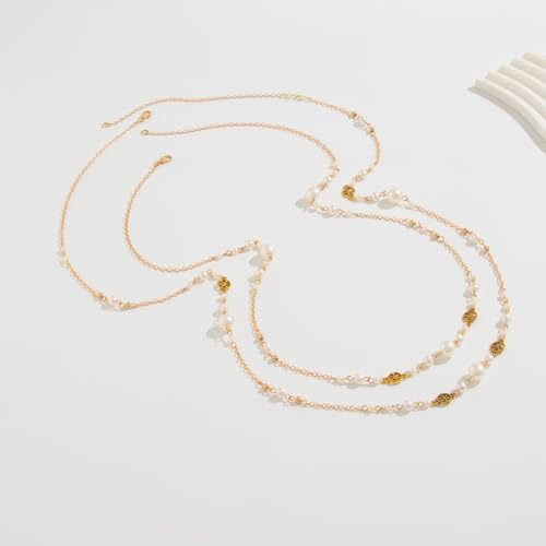 Long Chain Necklaces for Women Pearl Necklaces for Women Long Necklace Dainty Layered Pearl Necklace Statement Sweater Strand Chain Jewelry - color: Golden color