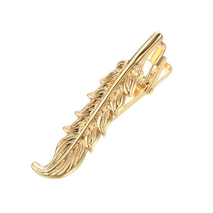 Yoursfs Feather Tie Clip For Men Stylish Tie Bar Metal Clasp Necktie Pin Business Wedding Clamp - style: gold