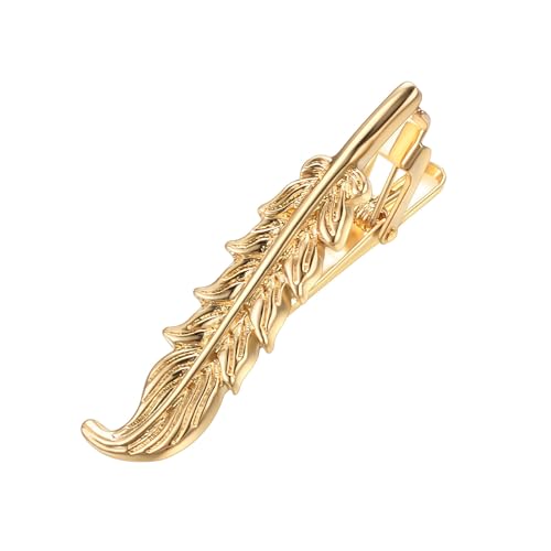 Yoursfs Feather Tie Clip For Men Stylish Tie Bar Metal Clasp Necktie Pin Business Wedding Clamp - style: gold