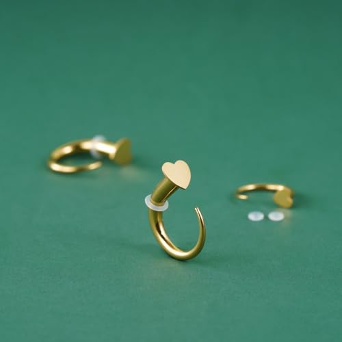 TBOSEN 18PCS Stainless Steel Stretching Kit Taper Bend Expander O-Ring Round | Flower | Heart | Cat Top Body Piercing Jewelry Set - color: Heart Top,Gold