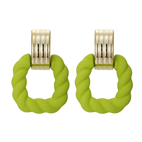 RUOFFETA Rectangle Earrings for Women, Acrylic Square Earrings Twisted Geometric Statement Jewelry - color: Green Gold