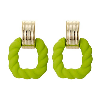 RUOFFETA Rectangle Earrings for Women, Acrylic Square Earrings Twisted Geometric Statement Jewelry - color: Green Gold