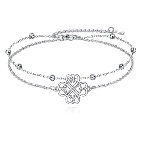 Four Leaf Clover/Chakra Leaf Anklets 925 Sterling Silver Double Layered Chain Women's Anklets Jewelry Gifts - style: Four Leaf Clover Anklets
