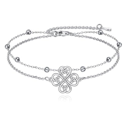 Four Leaf Clover/Chakra Leaf Anklets 925 Sterling Silver Double Layered Chain Women's Anklets Jewelry Gifts - style: Four Leaf Clover Anklets
