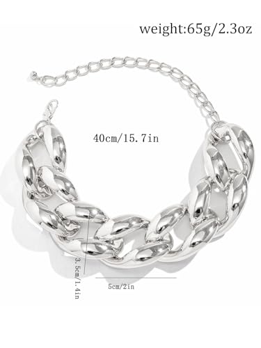 Chunky Link Cuban Chains Necklace Women's Punk Hip-hop Thick Gold Chain Choker Necklace Fashion Costume Jewelry for Women (gold) - color: style2-silve