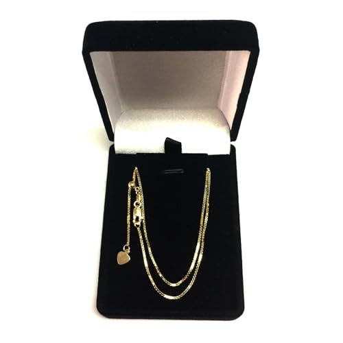 Jewelry Affairs 10k Yellow Real Gold Adjustable Box Link Chain Necklace, 0.85mm, 22"