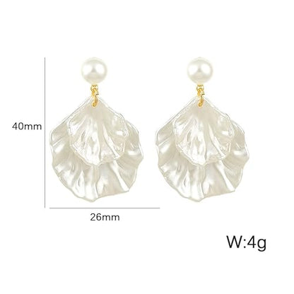 Long Pearl Earrings for Women 925 Sterling Silver Dangle Earrings | Hypoallergenic Dainty Dangle Drop Earrings, Elegant Pearl Jewelry for Bridal, Mother's Day Anniversary Birthday Jewelry Gift - color: Seashell Earrings