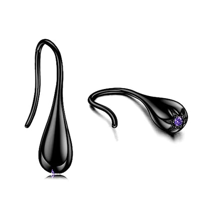 Pull Through Teardrop Dangle Earrings 925 Sterling Silver Simple Water Drop Earrings Birthday Mother's Day Christmas Gifts for Women - style: black teardrop earrings